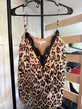 Socialite Leopard-Print Lace Trim Cami in Beige and Black